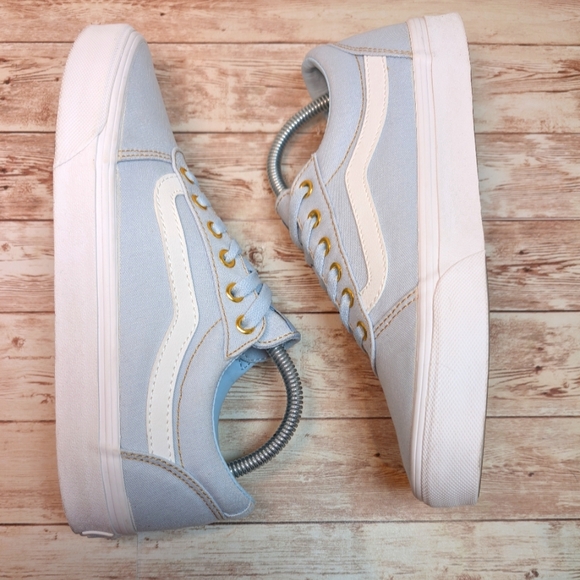 Vans Ward Lo Powder Blue EUC Low Top Women's Size 9.5 Gold Trainer Sneakers - Picture 8 of 14